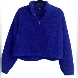 Zenana Outfitters Royal Blue Fleece Teddy Style Cropped Pullover size L